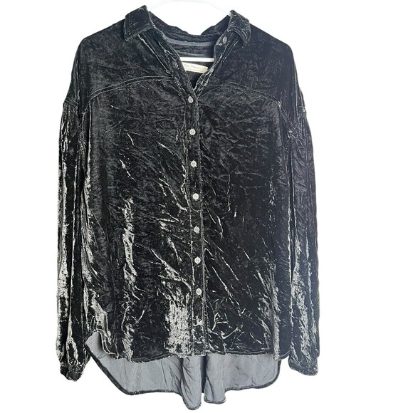 Free People We the Free Long Sleeve Button Up Oversized Tunic Top Velvet X Small - Picture 1 of 13